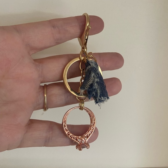 Handcrafted “Denim & Diamond” Bag charm Key Chain - Picture 5 of 5